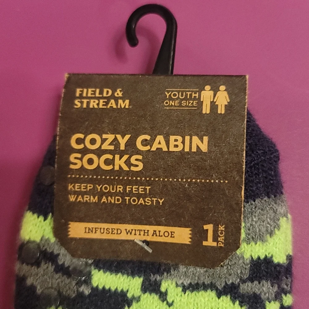 FIELD AND STREAM YOUTH COZY CABIN SOCKS: CAMO: BLUE/GRAY/GREEN: NWT: SZ 10-4